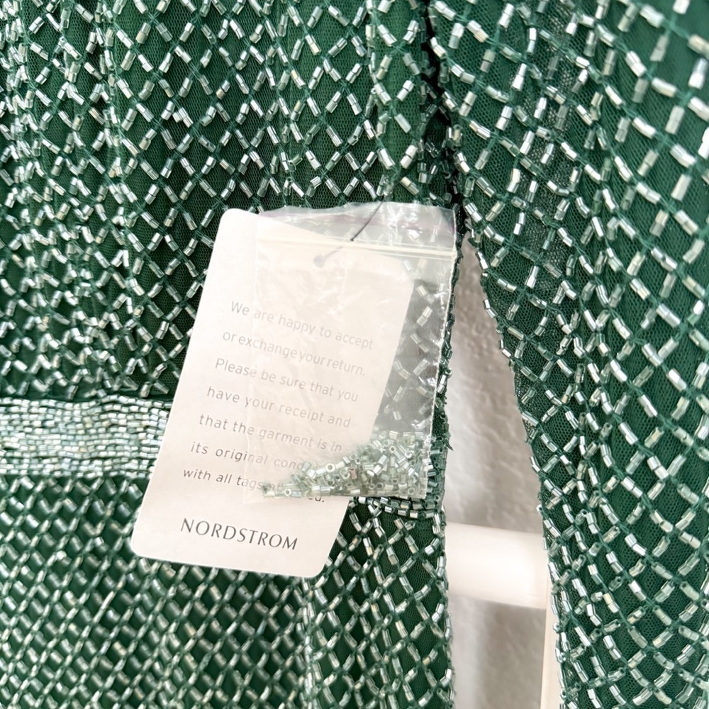 Mac Duggal Evening 5056 Long Sleeve Beaded High Slit Gown Green Beaded NEW - Picture 9 of 14